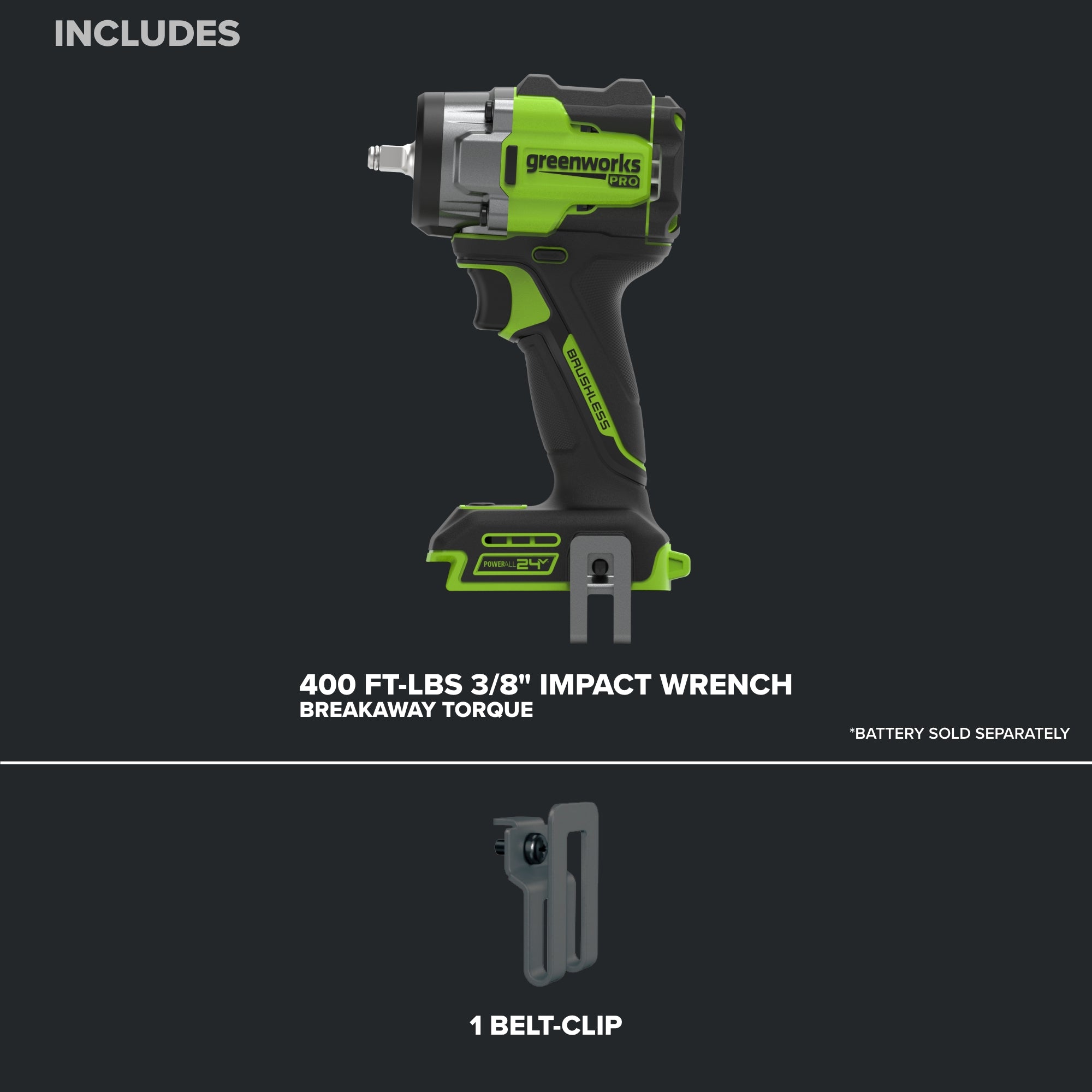 24V PowerAll Pro 400 ft-lb Breakaway Torque 3/8" Impact Wrench, Tool Only