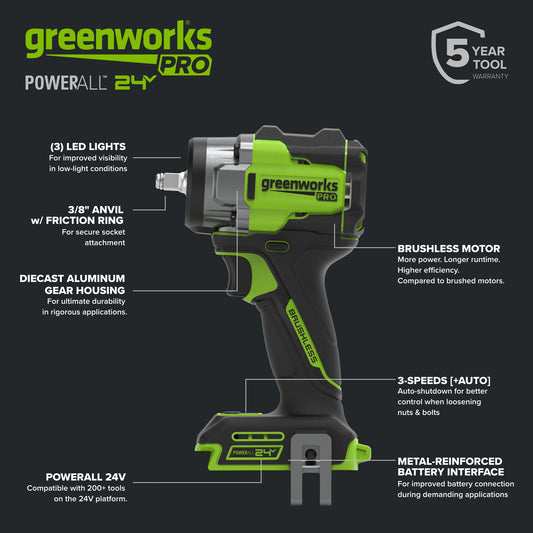 24V PowerAll Pro 400 ft-lb Breakaway Torque 3/8