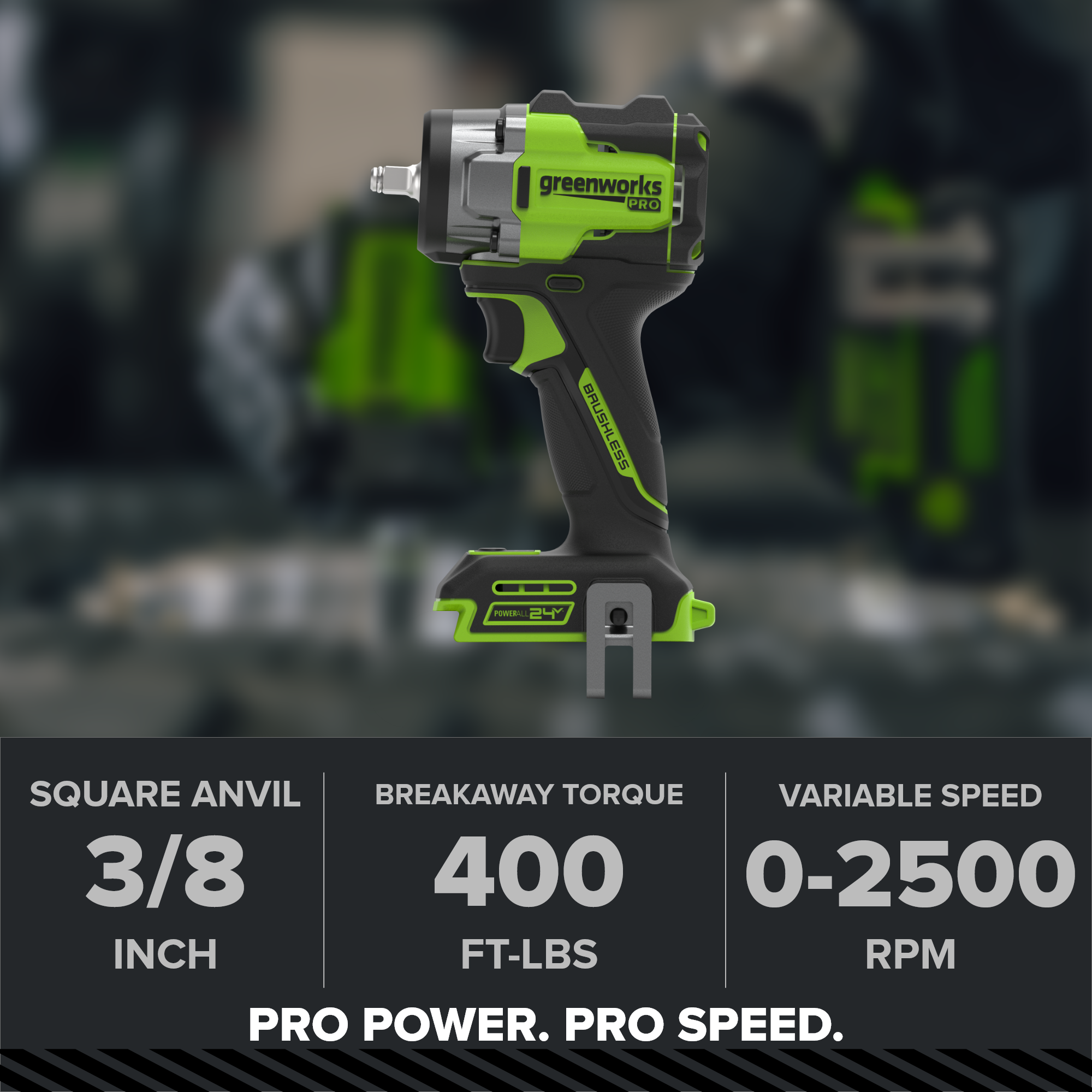 24V PowerAll Pro 400 ft-lb Breakaway Torque 3/8" Impact Wrench, Tool Only