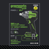 24V PowerAll Pro 560 ft-lb Breakaway Torque 1/2" Impact Wrench, Tool Only