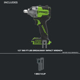 24V PowerAll Pro 560 ft-lb Breakaway Torque 1/2" Impact Wrench, Tool Only