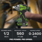 24V PowerAll Pro 560 ft-lb Breakaway Torque 1/2" Impact Wrench, Tool Only