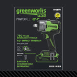 24V PowerAll Pro 750 ft-lb Breakaway Torque 1/2" Impact Wrench, Tool Only