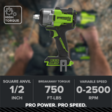 24V PowerAll Pro 750 ft-lb Breakaway Torque 1/2" Impact Wrench, Tool Only