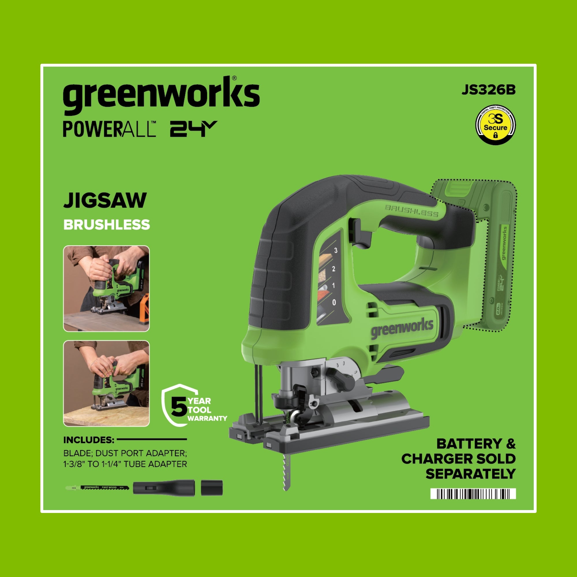 24V Cordless 280 in-lbs Drill/Driver Power Tool 3PC Combo Kit w/ 6-1/2" Circular Saw & 3000SPM Jig Saw: (1) 2.0Ah USB-C Battery & Charger, (1) 3' 100W USB-C Cable