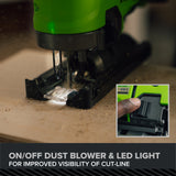 24V PowerAll Pro Jigsaw with Dust Port Adapter, Blade, and VAC Shroud