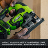 24V PowerAll Pro Jigsaw with Dust Port Adapter, Blade, and VAC Shroud