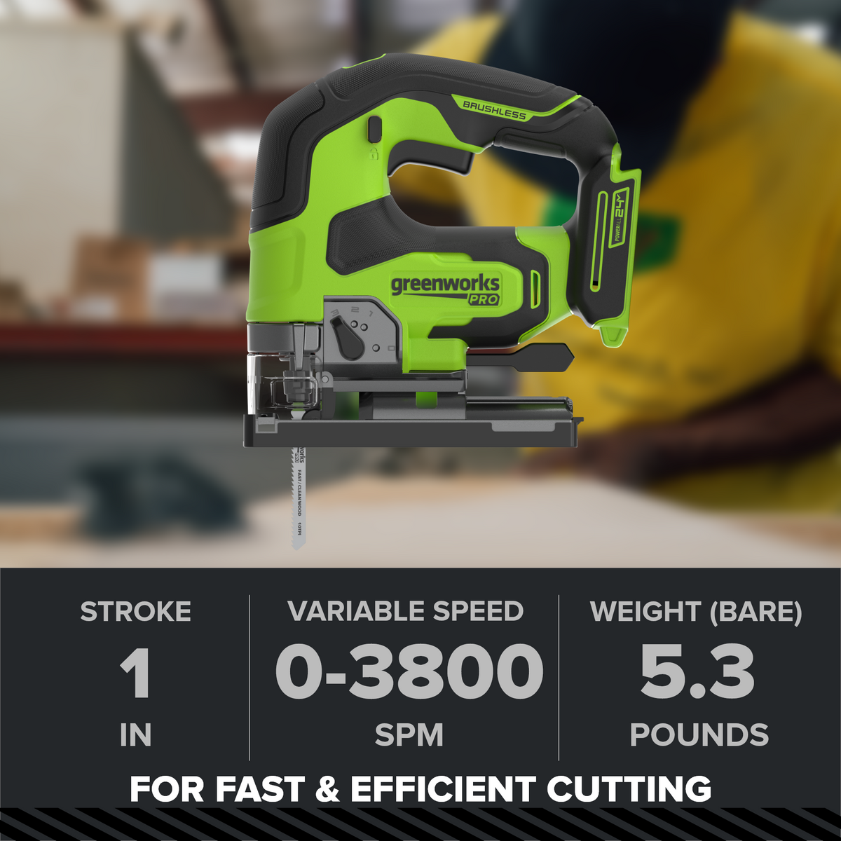 24V PowerAll Pro Jigsaw with Dust Port Adapter, Blade, and VAC Shroud
