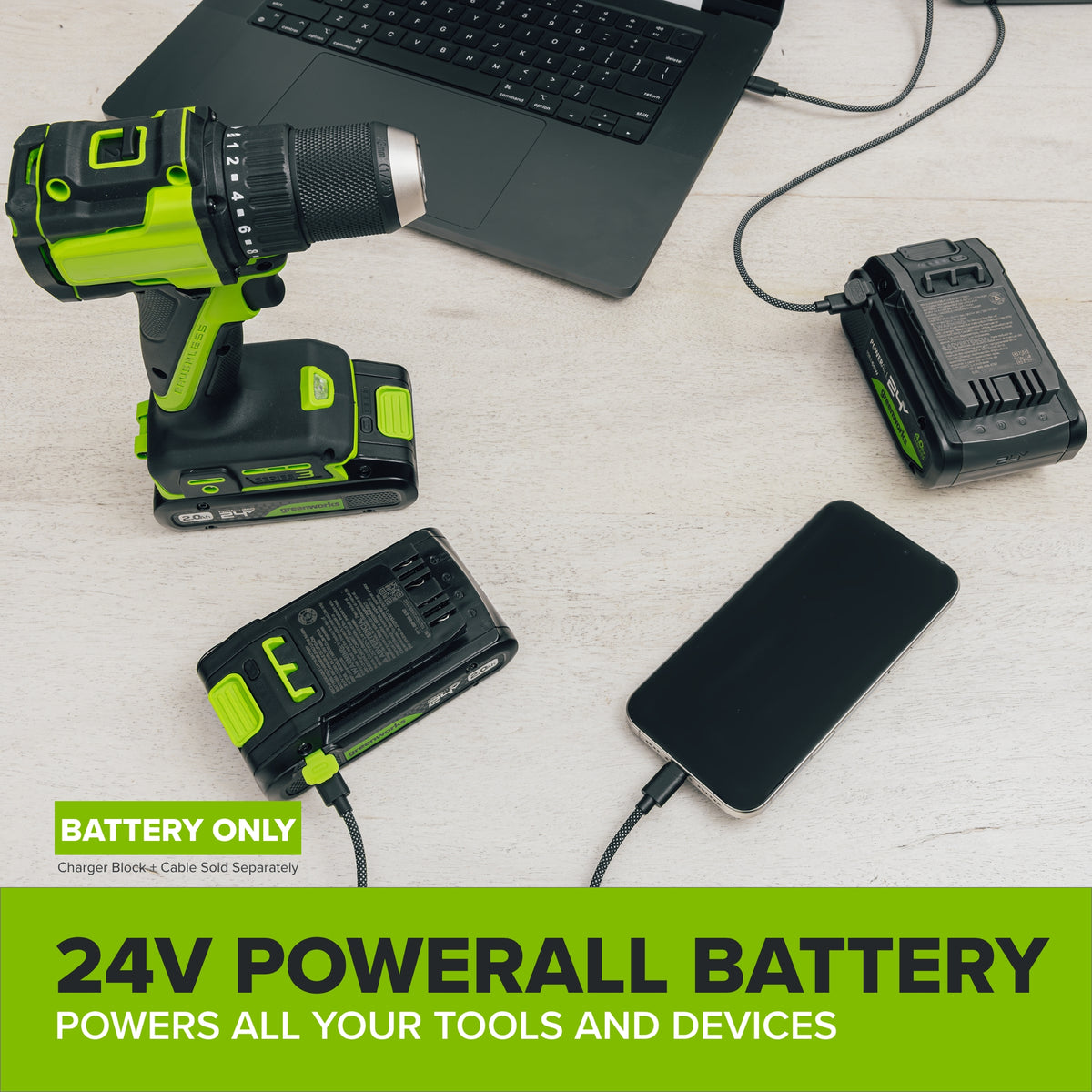 24V PowerAll High Power 8.0 Ah Battery, Rated for 1400W/65A