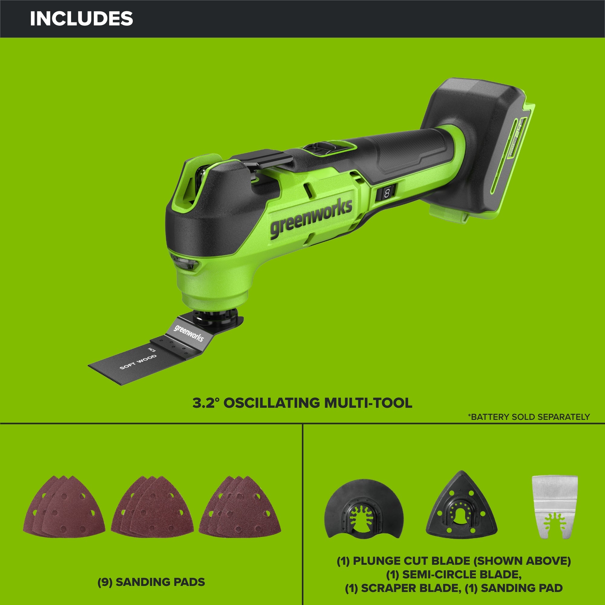 24V PowerAll 3.2° Oscillating Multi-Tool Kit with 3 Blades & 10-Piece Sanding Set