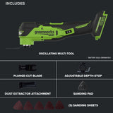 24V PowerAll Pro 4.2° Oscillating Multi-Tool Kit with with Depth Stop, Dust Extractor & Sanding Accessories