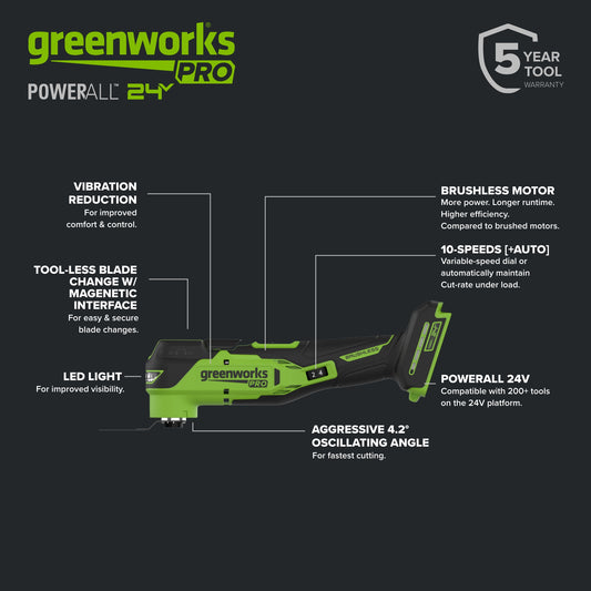 24V PowerAll Pro 4.2° Oscillating Multi-Tool Kit with with Depth Stop, Dust Extractor & Sanding Accessories