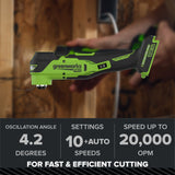 24V PowerAll Pro 4.2° Oscillating Multi-Tool Kit with with Depth Stop, Dust Extractor & Sanding Accessories
