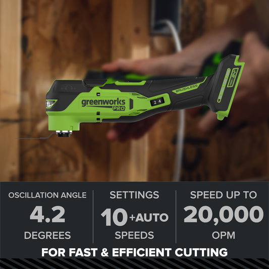 24V PowerAll Pro 4.2° Oscillating Multi-Tool Kit with with Depth Stop, Dust Extractor & Sanding Accessories