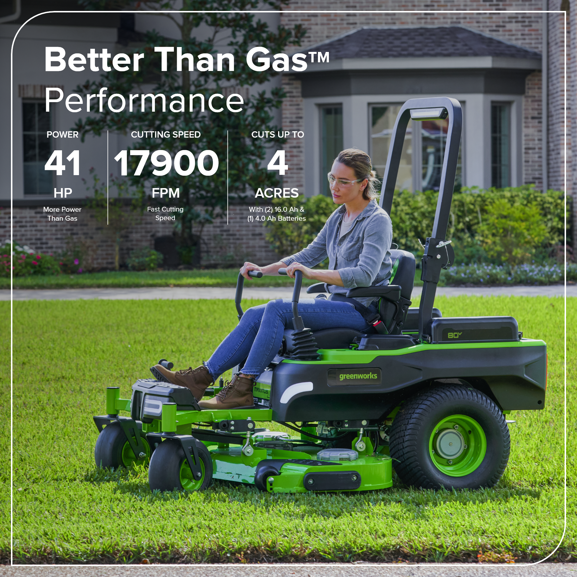 80V 54" MaximusZ Zero Turn Riding Mower: (2) 16.0 Ah and (4) 6.0 Ah Batteries and 1.5kW Charger, MZ5481