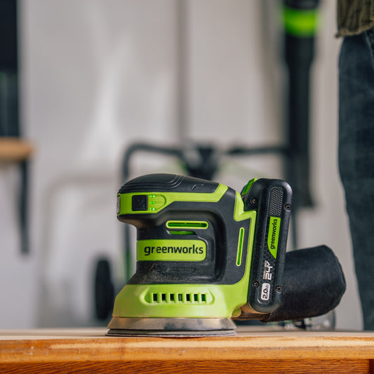 24V PowerAll Orbital Sander, Tool Only, with (3) Pieces of 80 Grit Sanding Paper