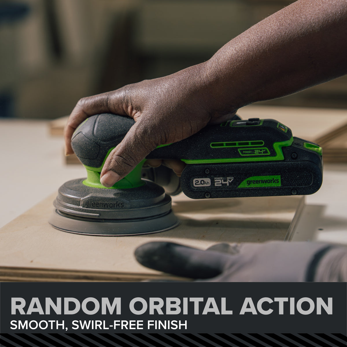 24V PowerAll Pro 5" Orbital Sander, Tool Only, with Dust Bag, Edge Guard, and (3) Pieces of 80 Grit Sanding Paper