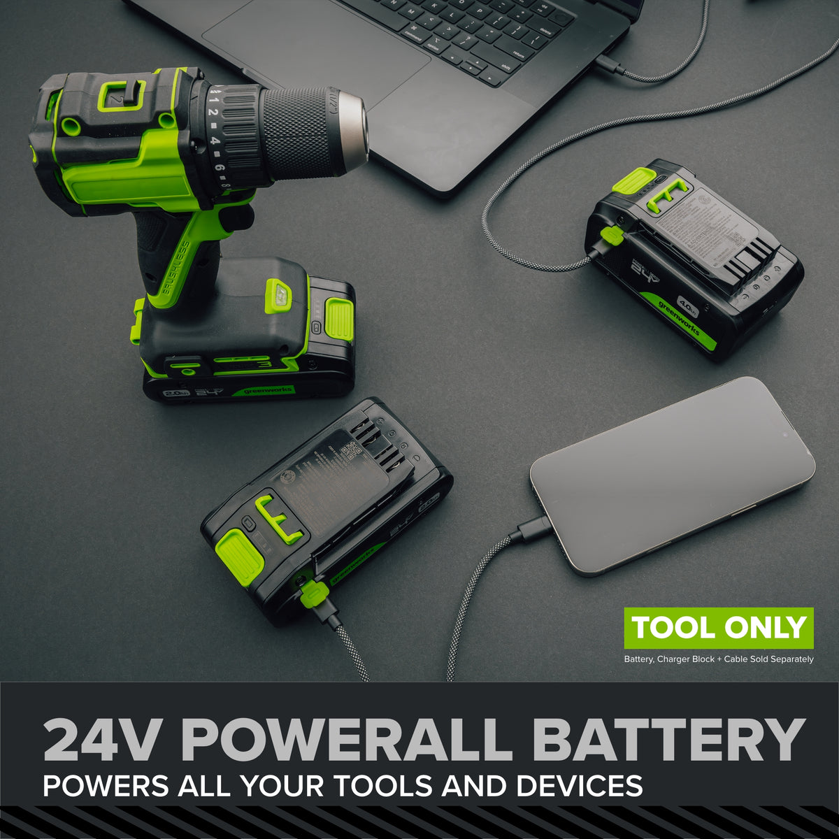 24V PowerAll Pro 5" Orbital Sander, Tool Only, with Dust Bag, Edge Guard, and (3) Pieces of 80 Grit Sanding Paper
