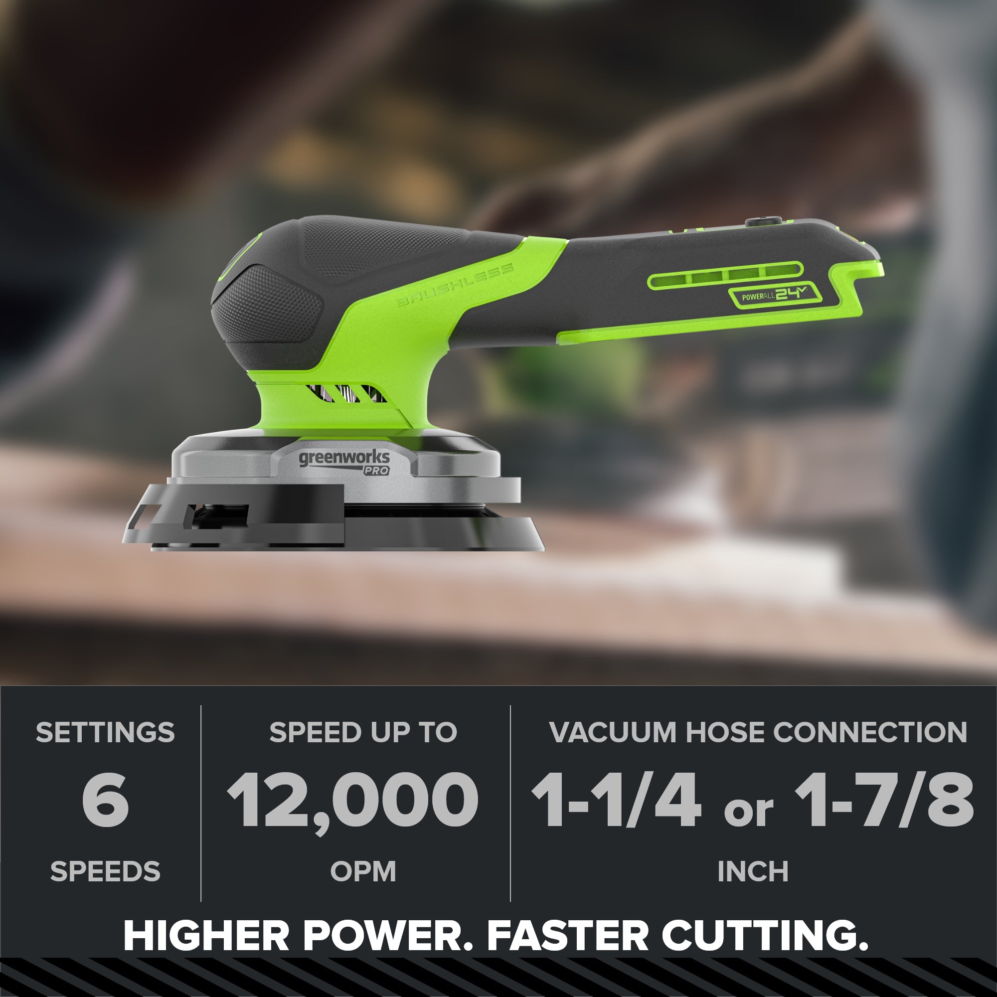 24V PowerAll Pro 5" Orbital Sander, Tool Only, with Dust Bag, Edge Guard, and (3) Pieces of 80 Grit Sanding Paper