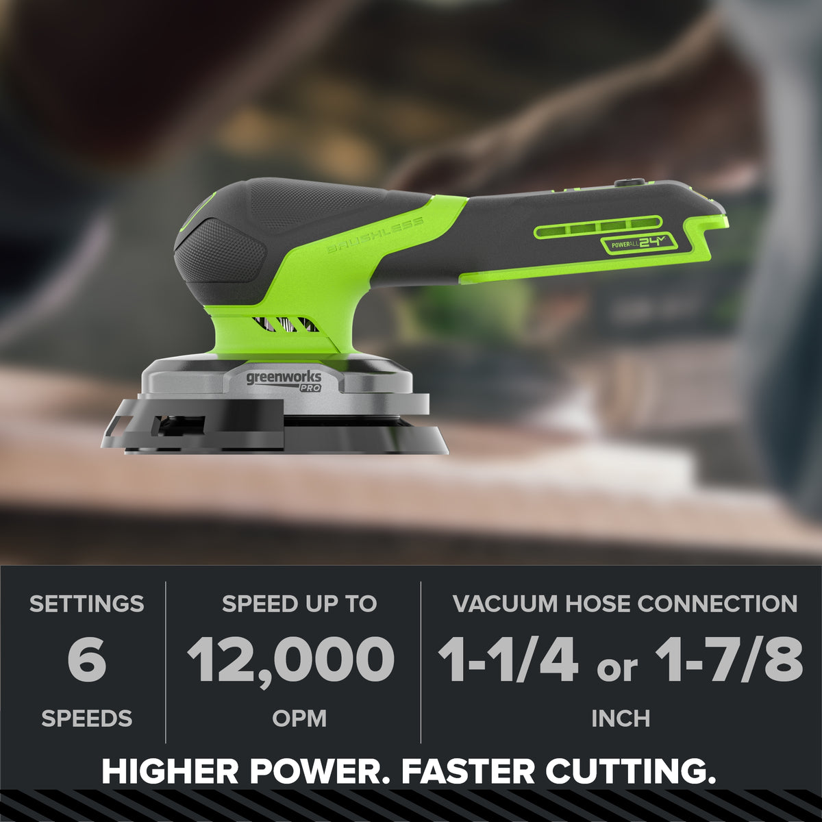 24V PowerAll Pro 5" Orbital Sander, Tool Only, with Dust Bag, Edge Guard, and (3) Pieces of 80 Grit Sanding Paper