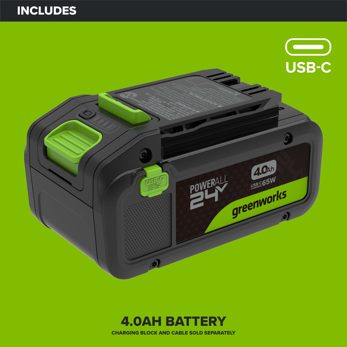 24V PowerAll High Power 4.0 Ah Battery with Bi-Directional 65W USB-C Charging Port