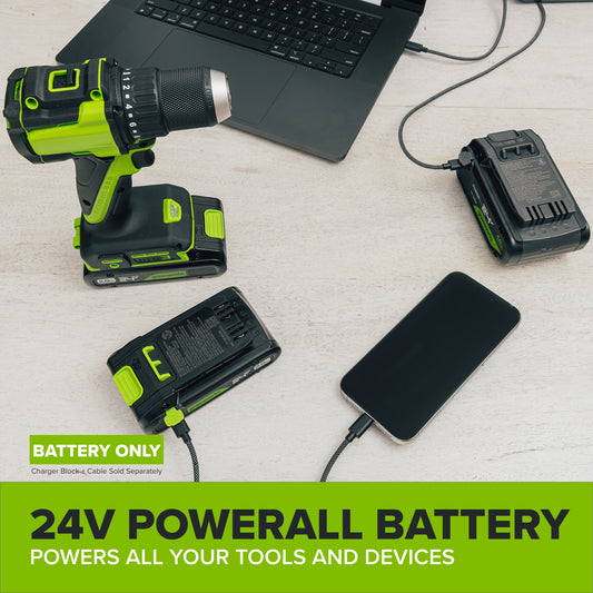24V PowerAll High Power 4.0 Ah Battery with Bi-Directional 65W USB-C Charging Port