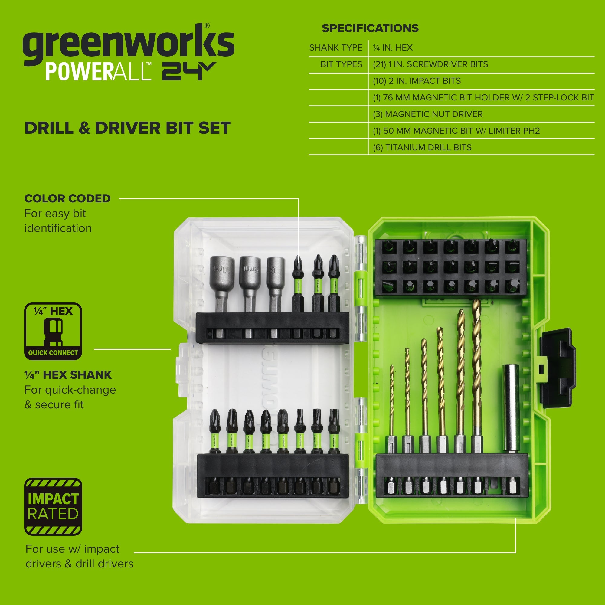 42-PC 25 mm Screwdriver Bits with Color Coding