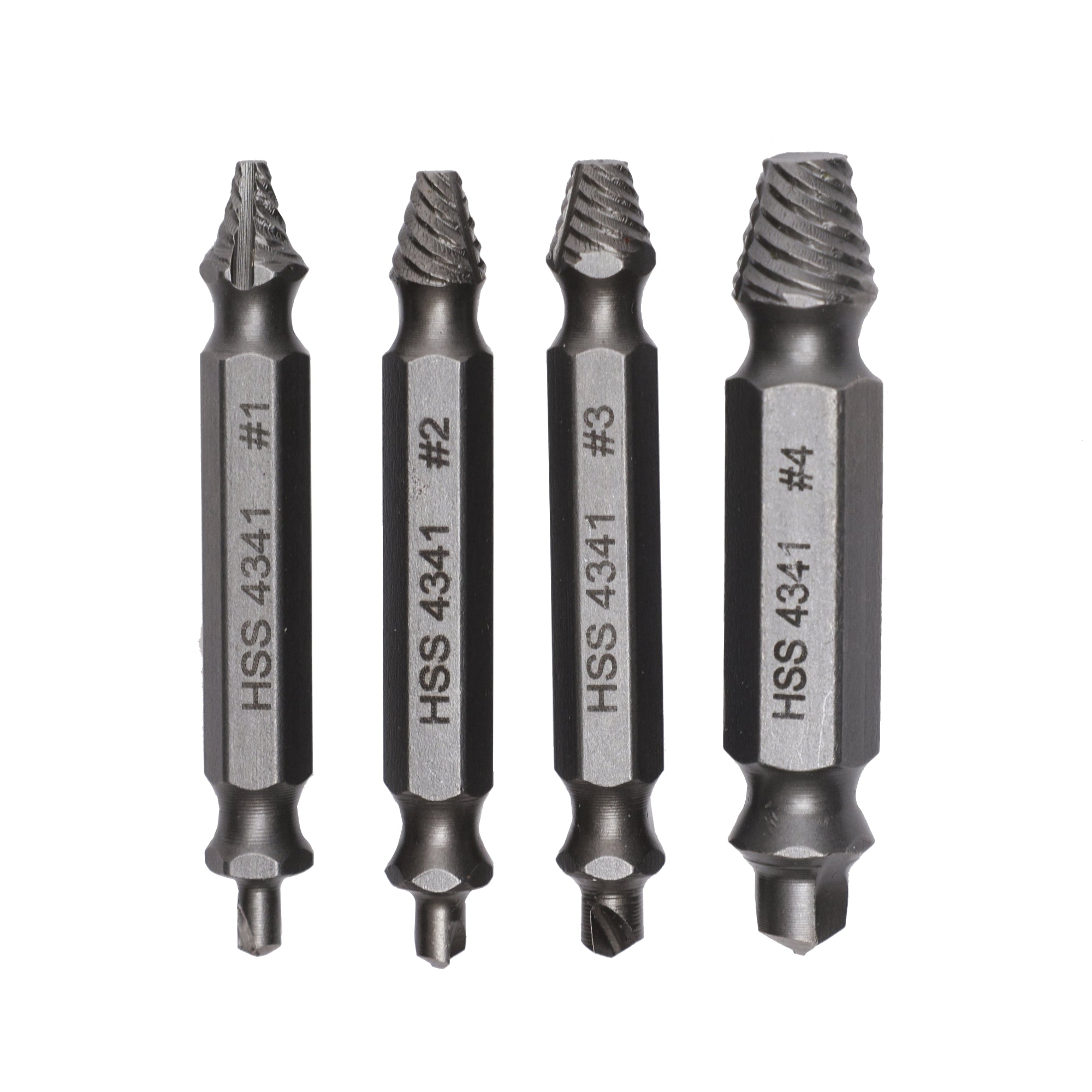 4-Piece Screw Extractor Set, #1-#4 Sizes, for Use with Impact and Drill Drivers