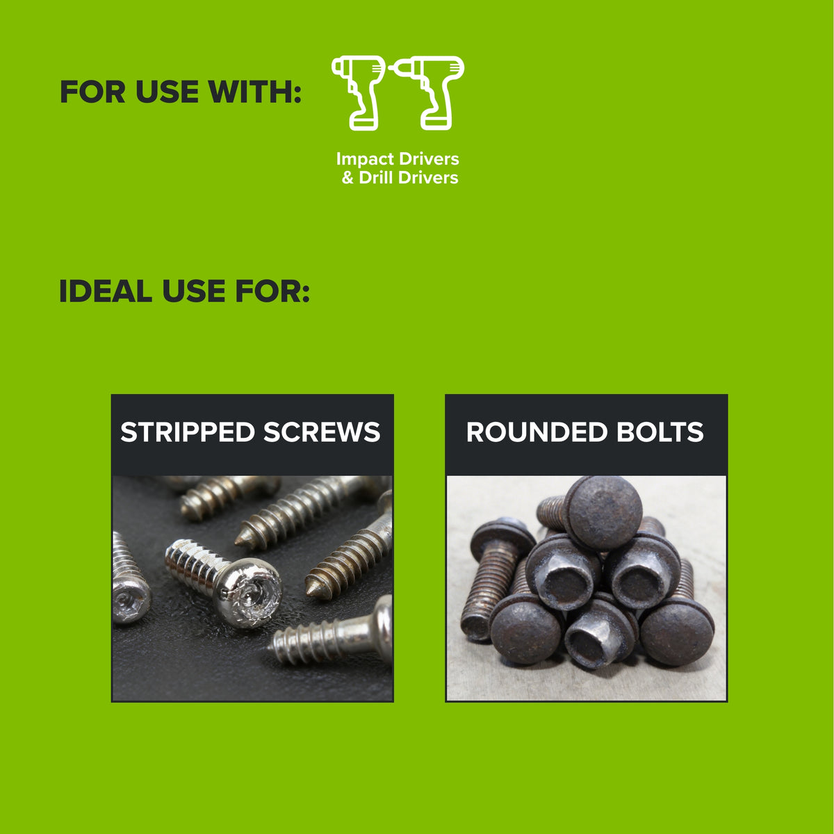 4-Piece Screw Extractor Set, #1-#4 Sizes, for Use with Impact and Drill Drivers
