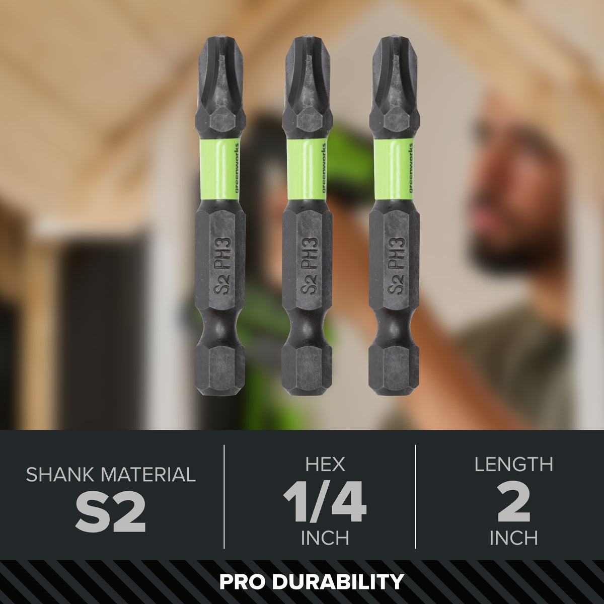 Pro 3-PC S2 2” Impact Rated Bits Phillips PH3