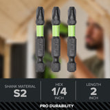 Pro 3-PC S2 2” Impact Rated Bits Phillips PH3