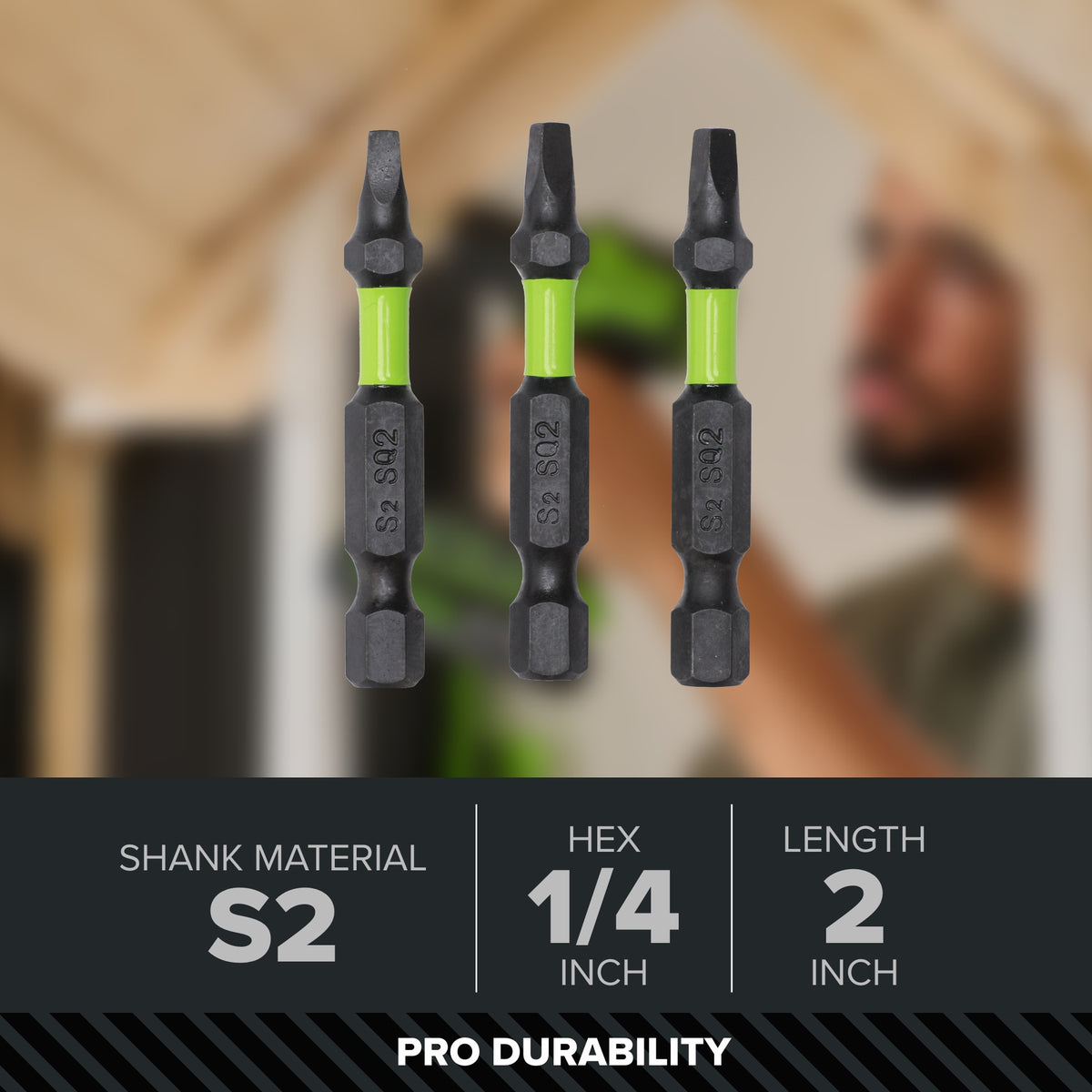 Pro 3-PC  S2 2” Impact Rated Bits - Square (#2)