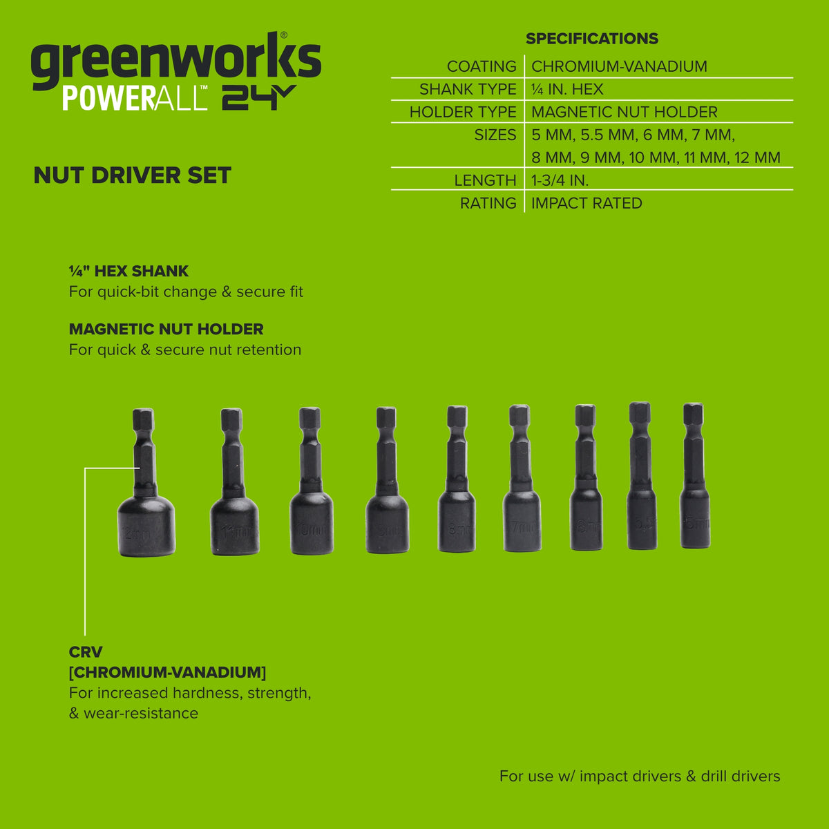 9-PC 1-3/4 in. Impact-Rated Magnetic SAE Nut Setters