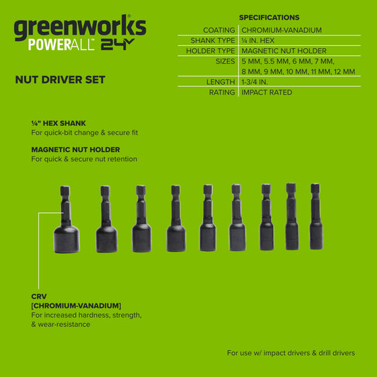 9-PC 1-3/4 in. Impact-Rated Magnetic SAE Nut Setters
