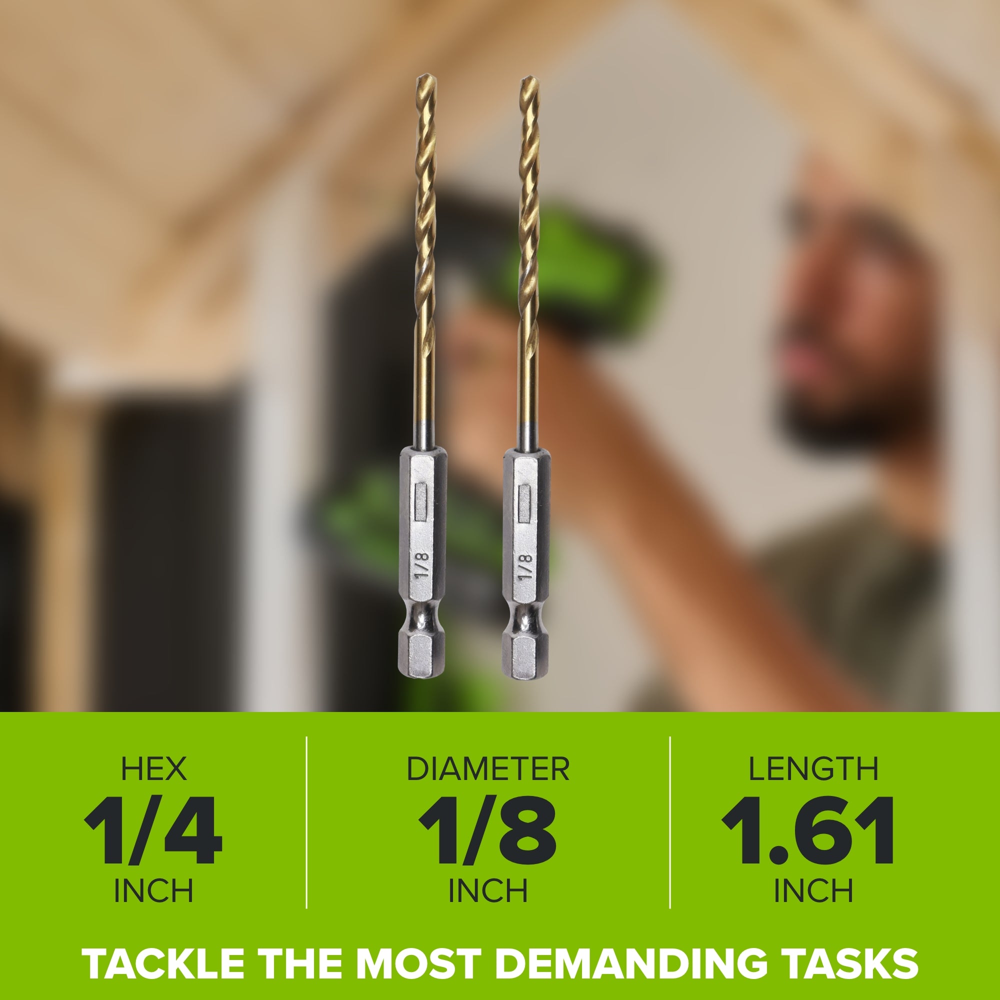 1/8" Drill Bit for Metal, Wood, PVC or more, Impact-Rated, 135˚ Split Point, 1/4" Hex Quick-Connect Base