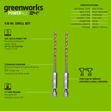 1/8" Drill Bit for Metal, Wood, PVC or more, Impact-Rated, 135˚ Split Point, 1/4" Hex Quick-Connect Base