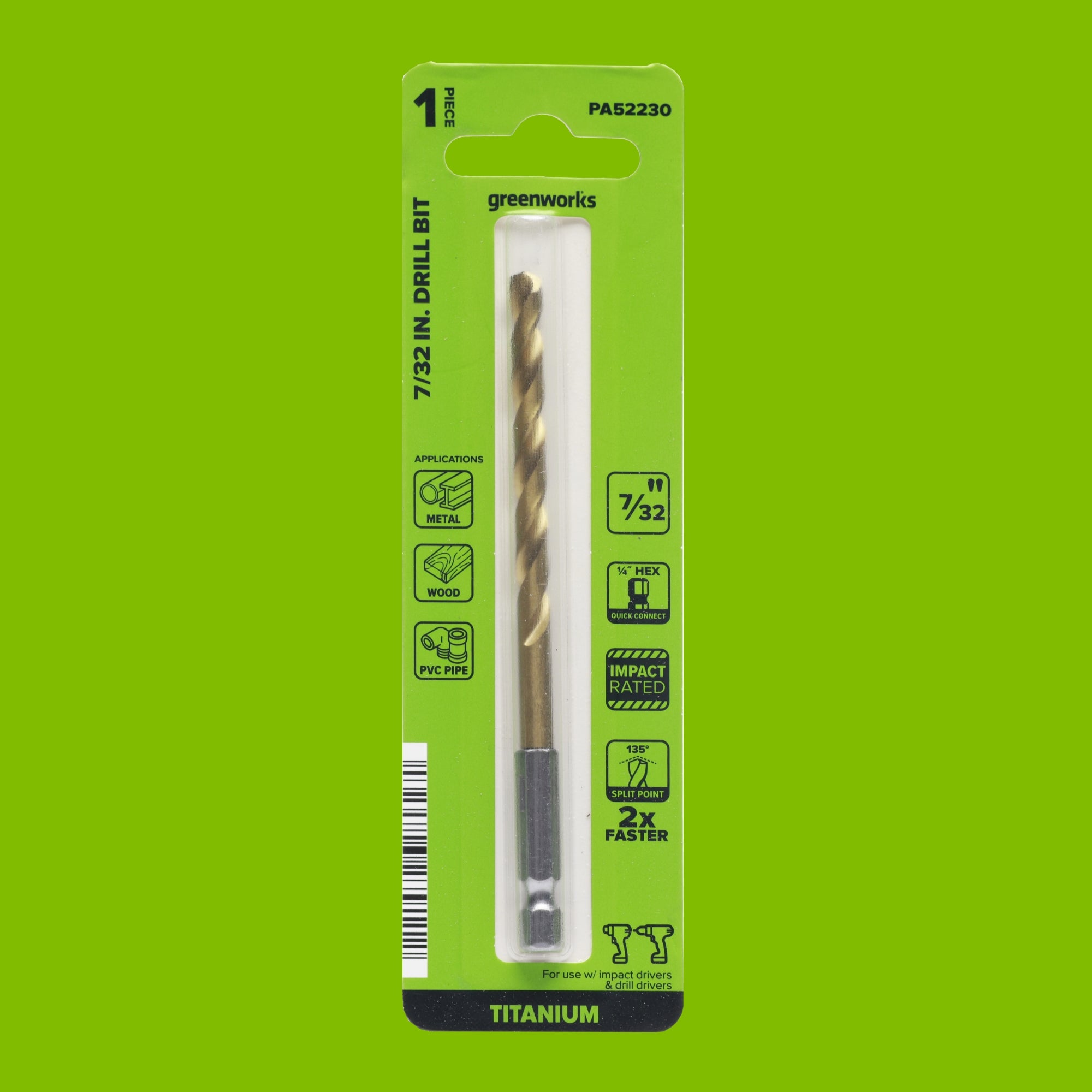 Half Ground 7/32" Hex Shank Titanium Drill Bit