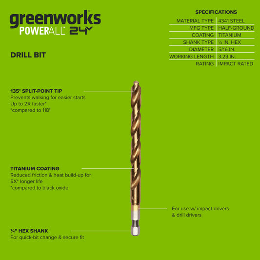 Half Ground 5/16-inch Hex Shank Titanium Drill Bit Set