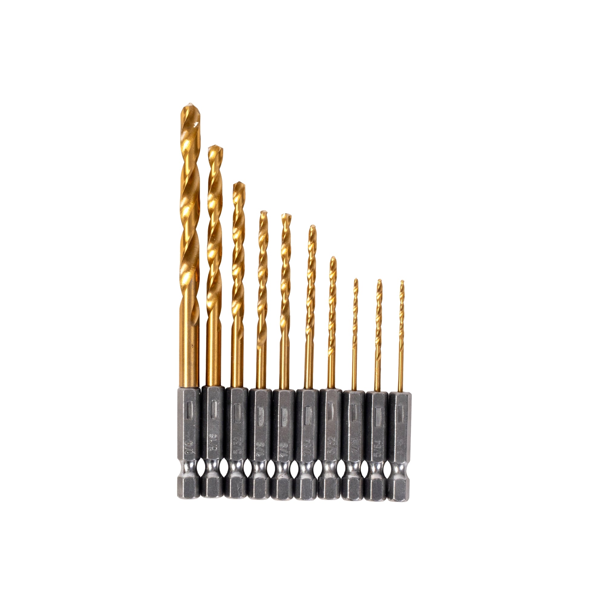 Half Ground 10-PC Hex Shank Titanium Drill Bit Set