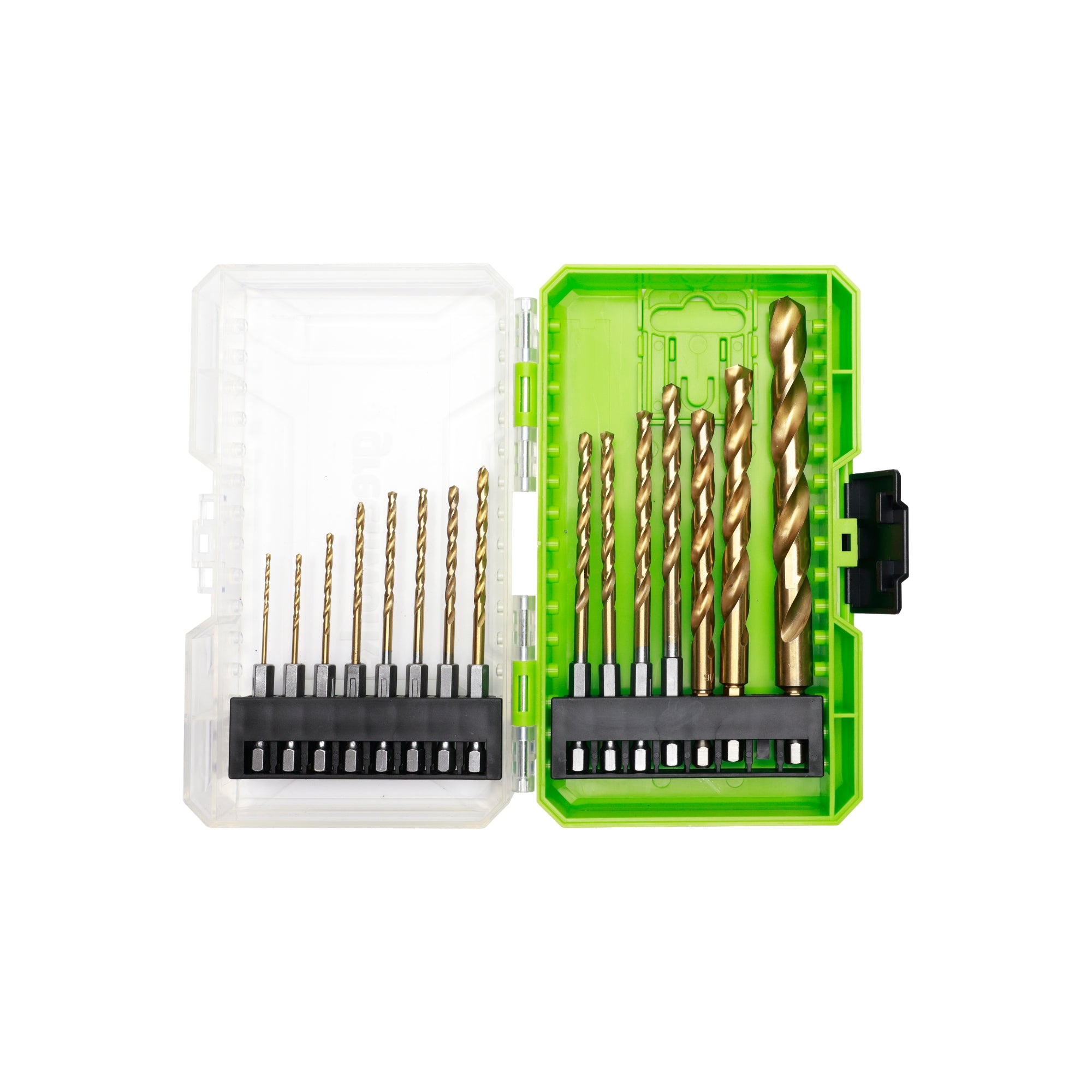 Half Ground 15-PC Impact-Rated Hex Shank Titanium Drill Bit Set