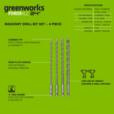 4-PC Hex Shank Masonry Drill Bit Set