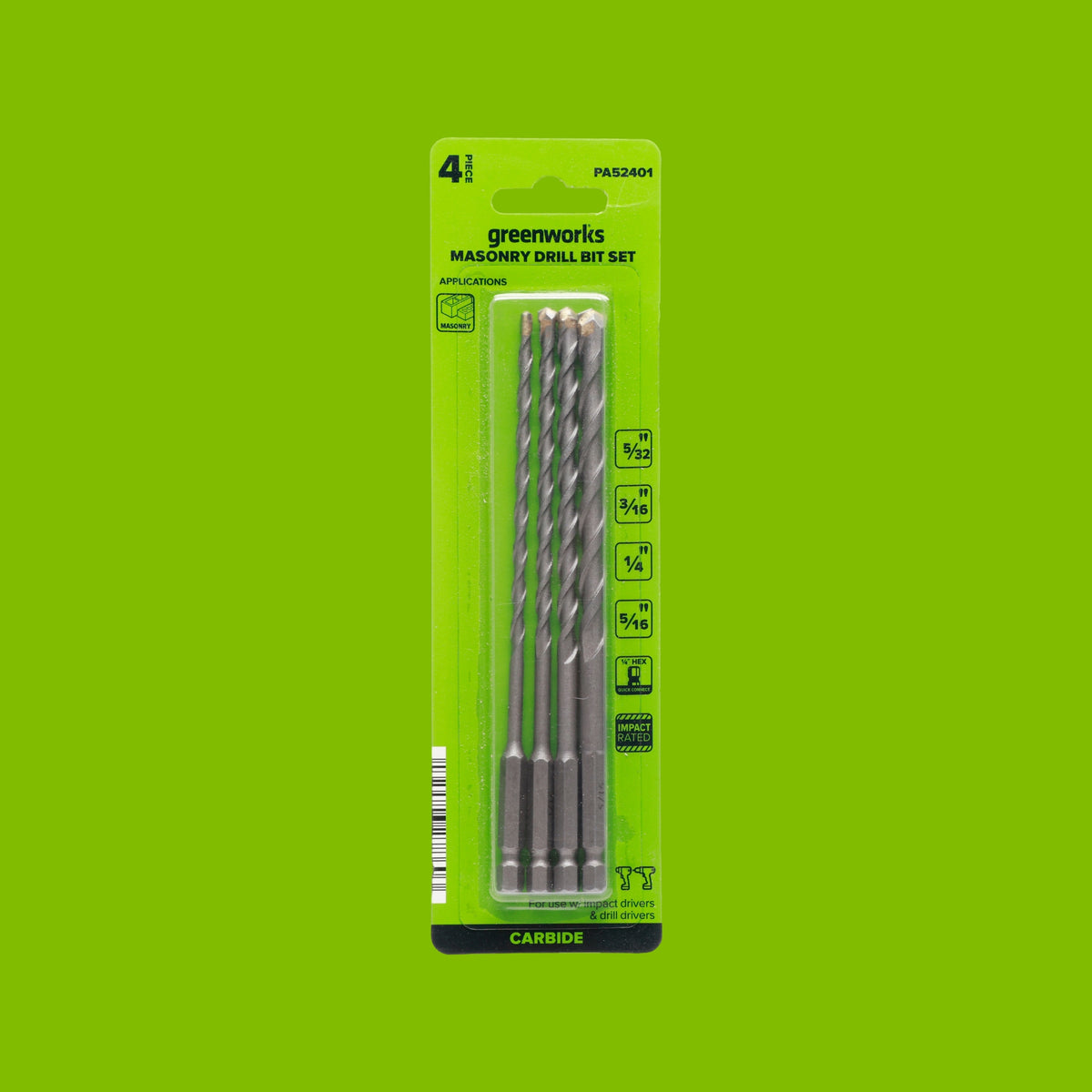 4-PC Hex Shank Masonry Drill Bit Set