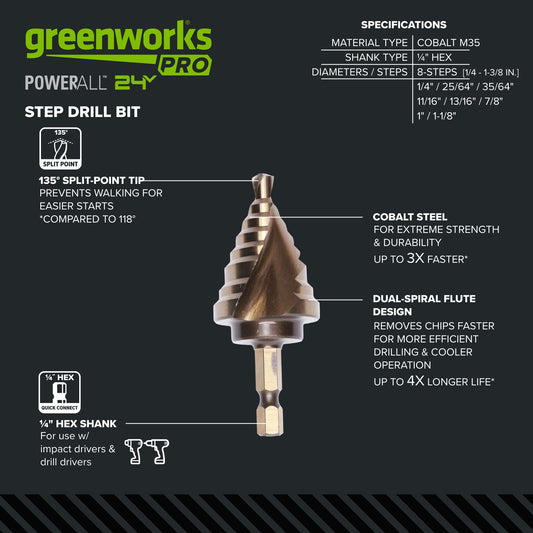 #5 Step Drill Bit with 135˚ Split Point, for Use on Wood with Drill or Impact Driver