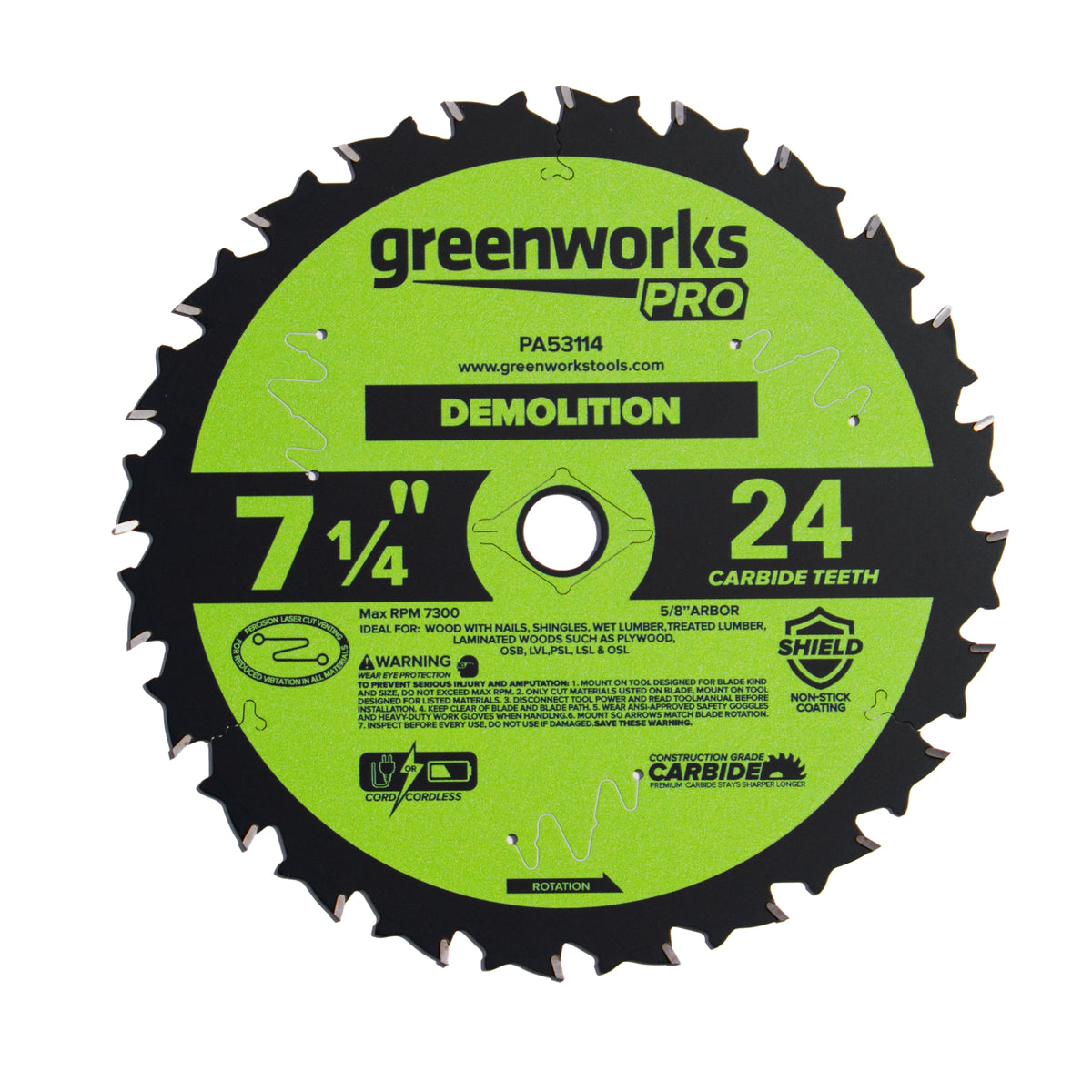 Pro 24-Tooth 7-1/4" Demolition Circular Saw Blade with Construction-Grade Carbide Teeth