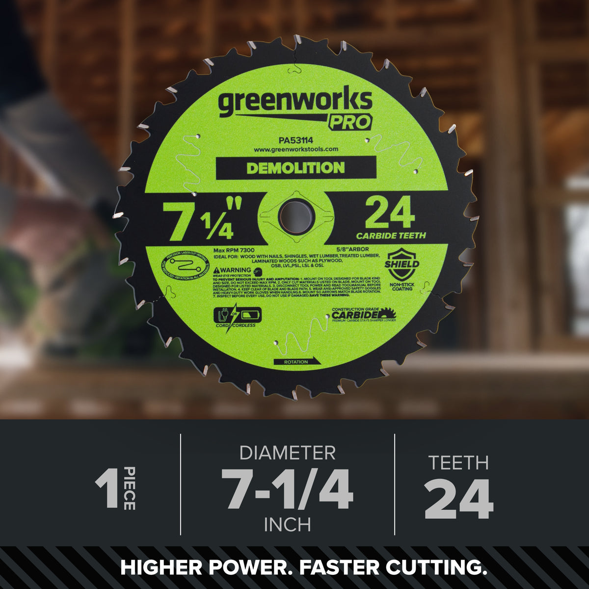 Pro 24-Tooth 7-1/4" Demolition Circular Saw Blade with Construction-Grade Carbide Teeth
