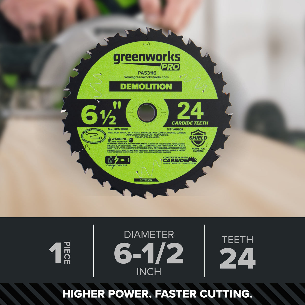 Pro 24-Tooth 6-1/2" Demolition Circular Saw Blade with Construction-Grade Carbide Teeth