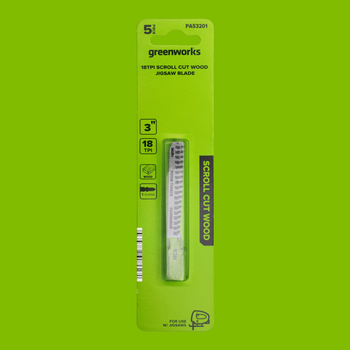 5-Pack of 3" Scroll Cut Wood Jigsaw Blades, Carbon Steel, with 18 Teeth-Per-Inch
