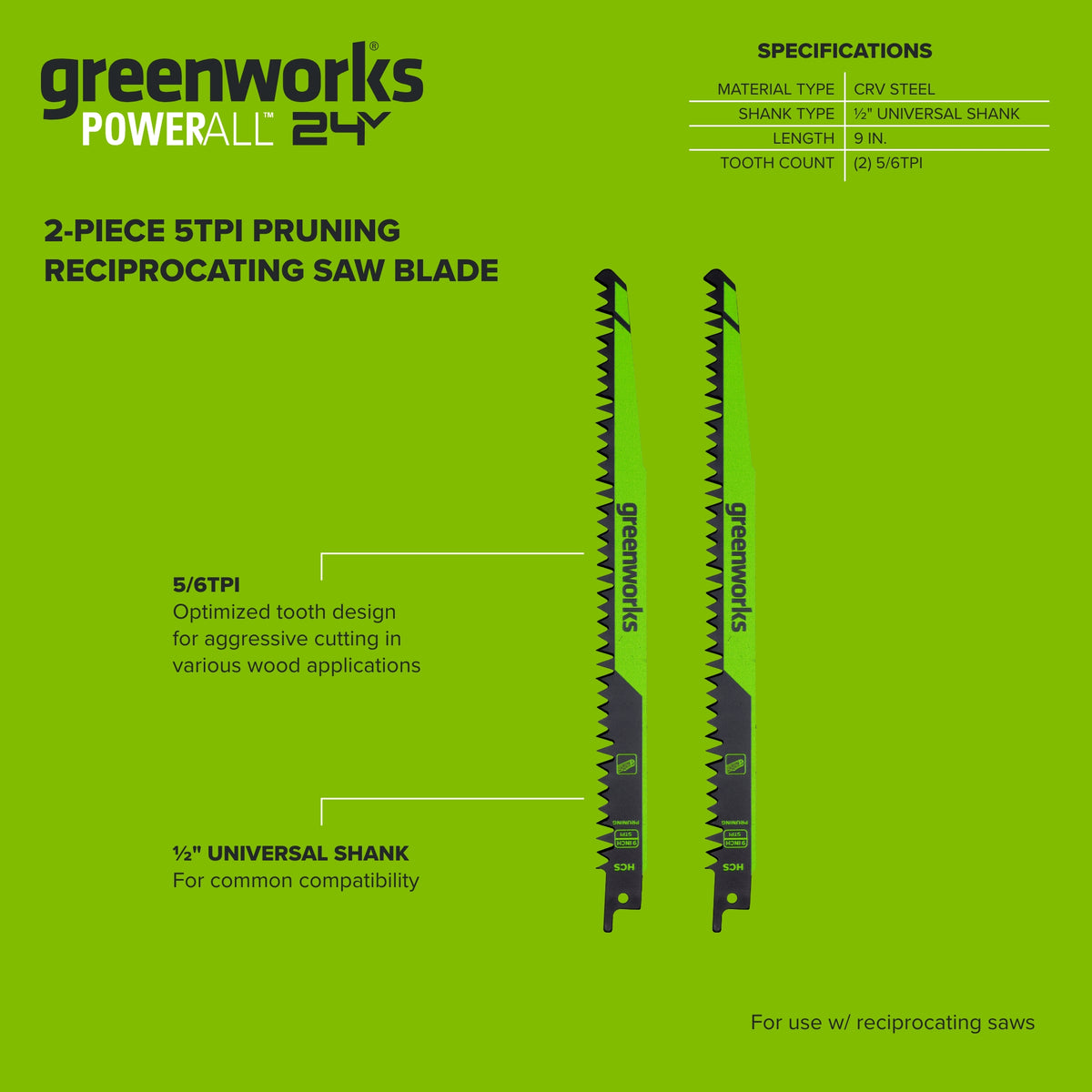 2-PC 9 in. 5TPI Recip Saw Pruning Blades