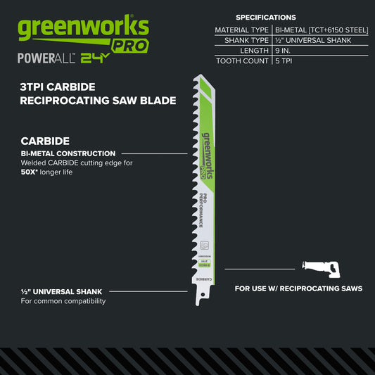 Pro 9 in. Carbide Recip Saw Blades, 1-Pack