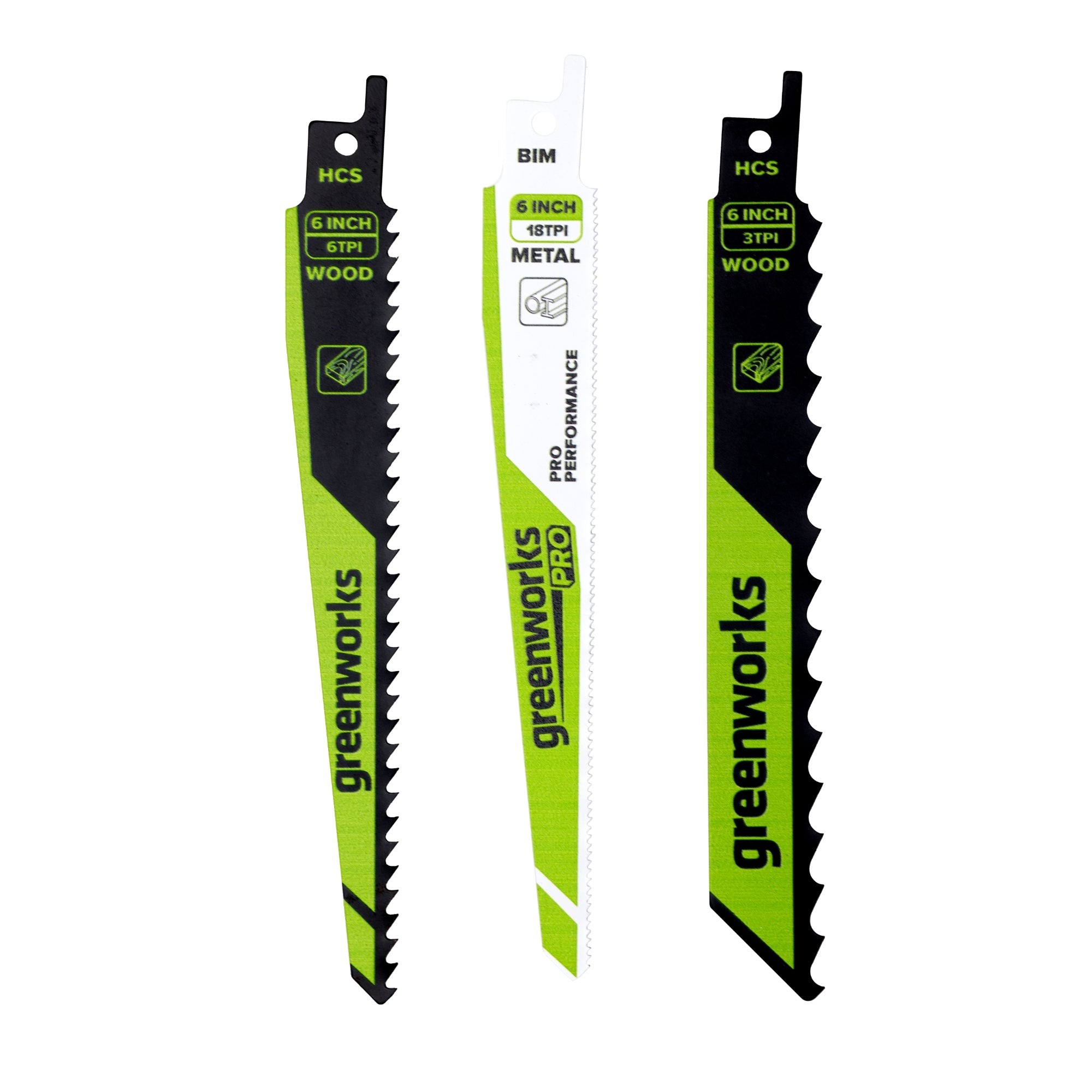 3-Piece 6" Reciprocating Saw Blade Set, with 3 TPI and 6 TPI Wood Blades and 10 TPI Pro-Grade Metal Blade